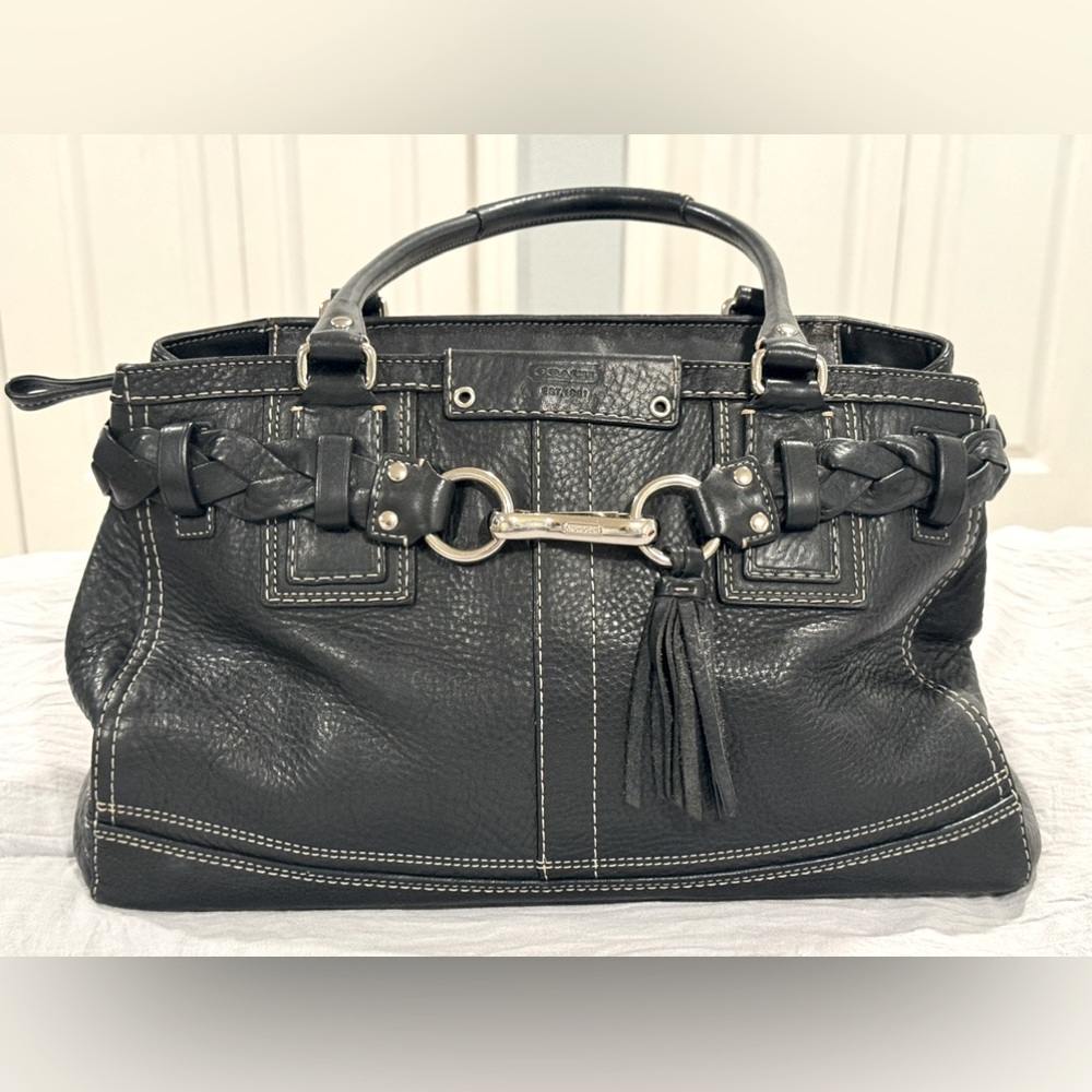 Coach Vintage Hampton Black Braid Tassel Belted Carryall Satchel